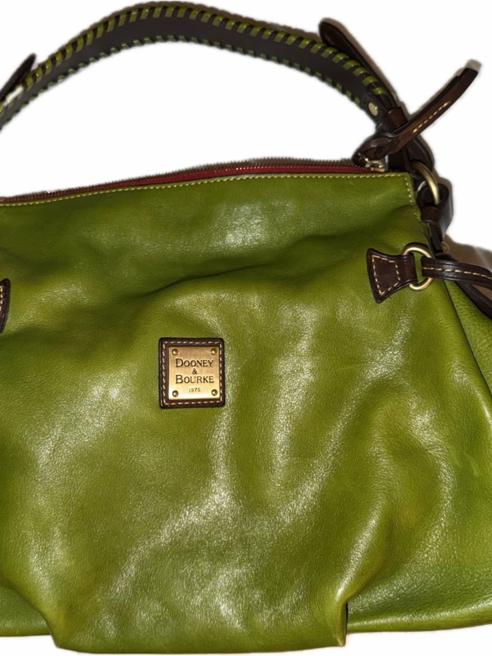 Dooney & Bourke Green Leather Shoulder Bag with Brown Trim - Picture 2 of 5
